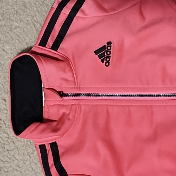 Adidas Jacket Girls Size 2T Spring Summer Outdoor Deep Pink Black Stripes - Picture 2 of 8